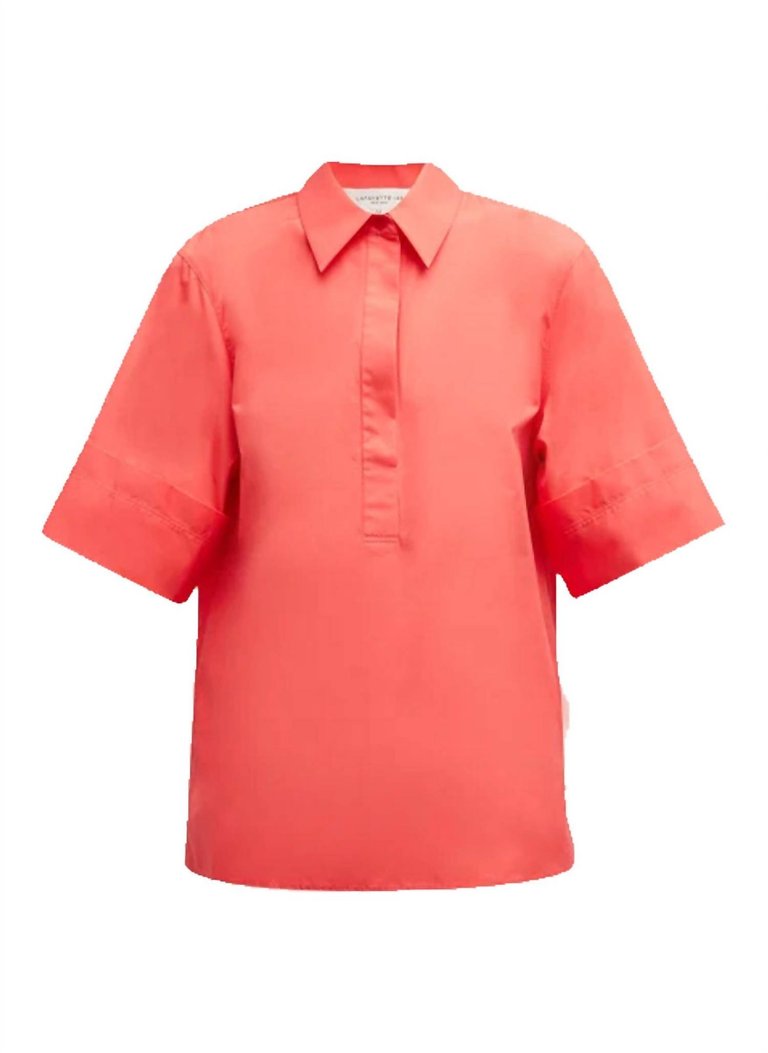 Elbow-Sleeve Cotton Camp Shirt In Poppy - Poppy