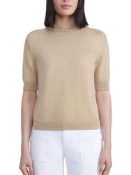 High Crew Neck Cotton Sweater In Beige