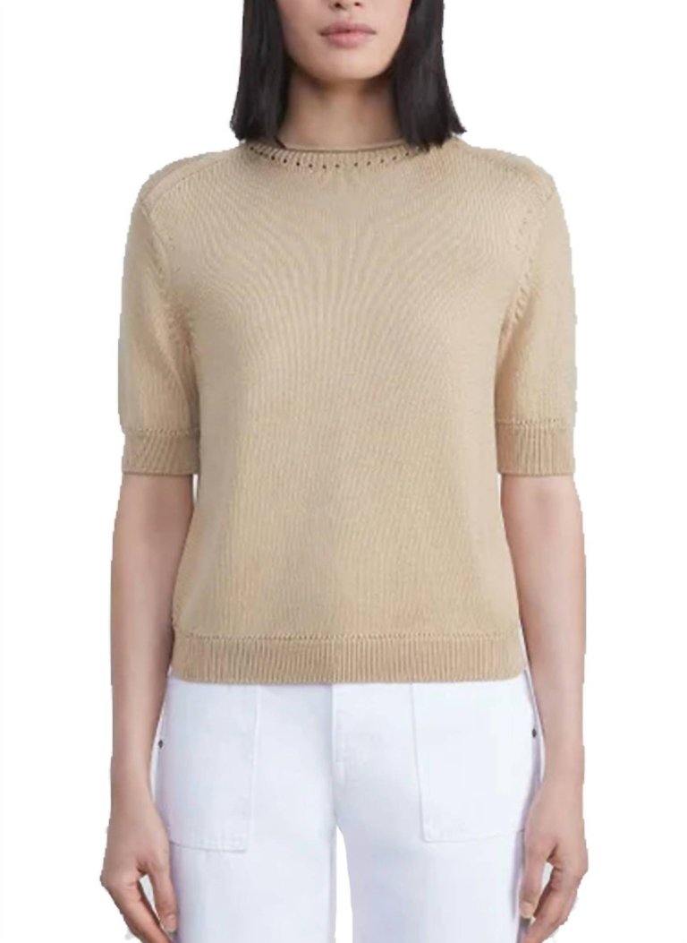 High Crew Neck Cotton Sweater In Beige