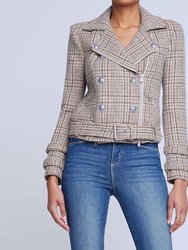 Billie Belted Jacket - Beige/Blue Plaid