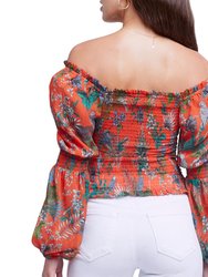 Cece Top In Orange Multi Parrot