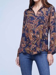 Nina Long Sleeve Sheer Silk Blouse - Midnight Multi Large Paisley