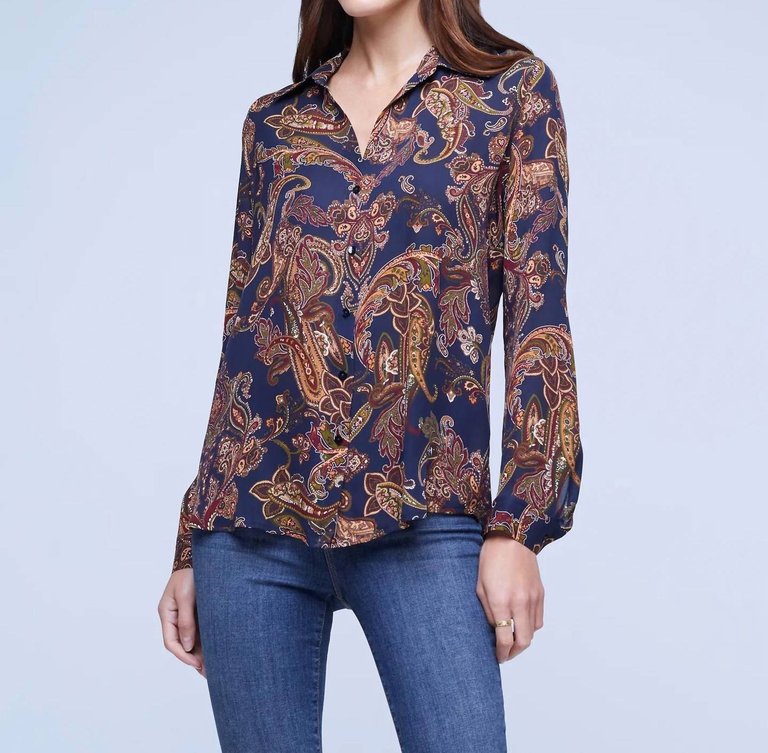 Nina Long Sleeve Sheer Silk Blouse - Midnight Multi Large Paisley