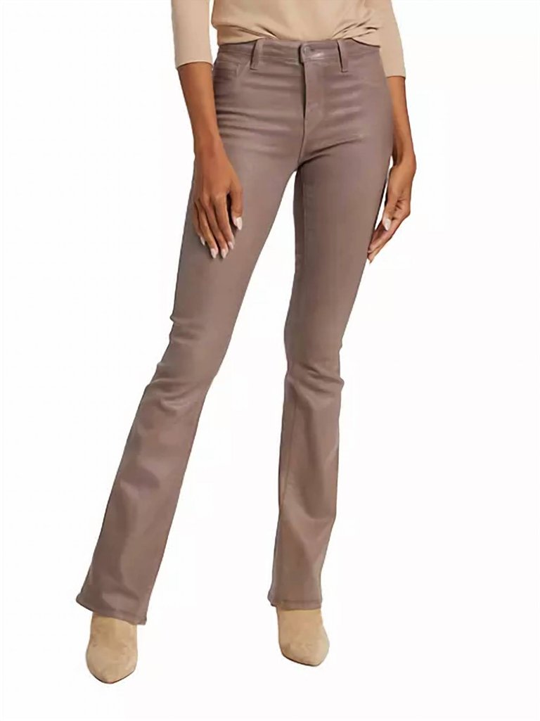 Selma Hi-Rise Sleek Bootcut Jeans In Deep Taupe Coated