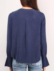 Simone Pleated Blouse In Navy