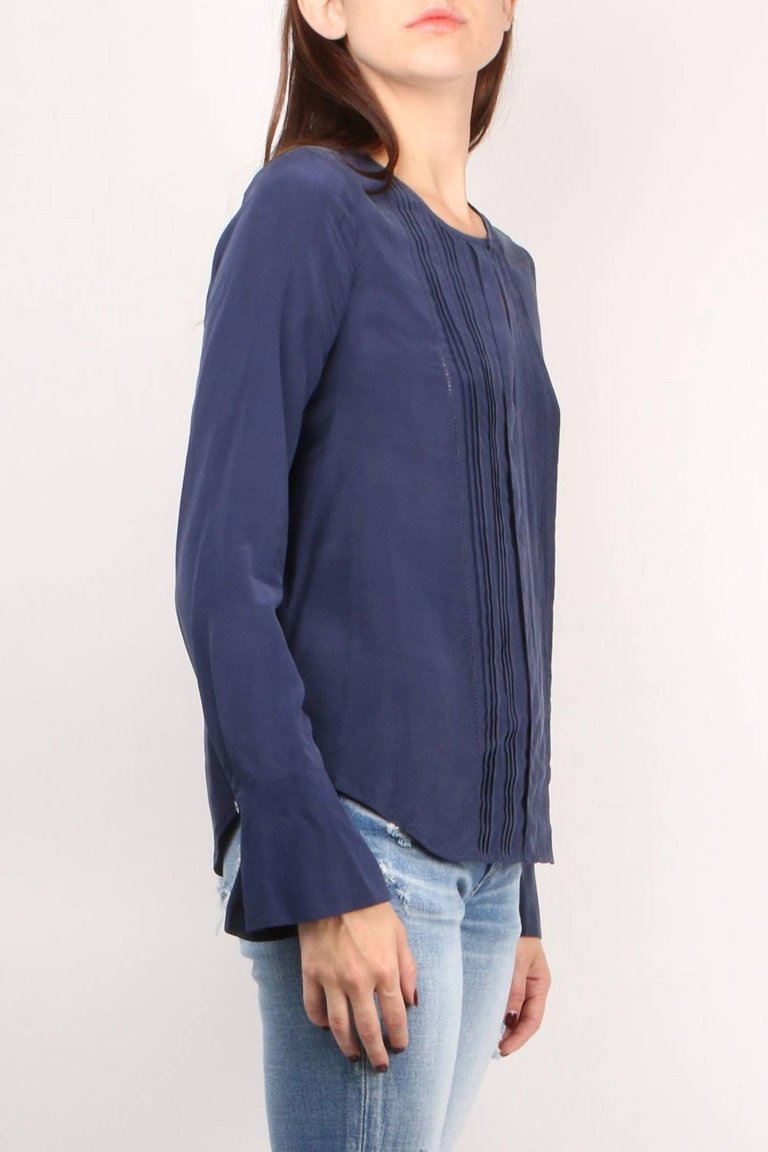 Simone Pleated Blouse In Navy