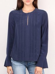 Simone Pleated Blouse In Navy - Navy