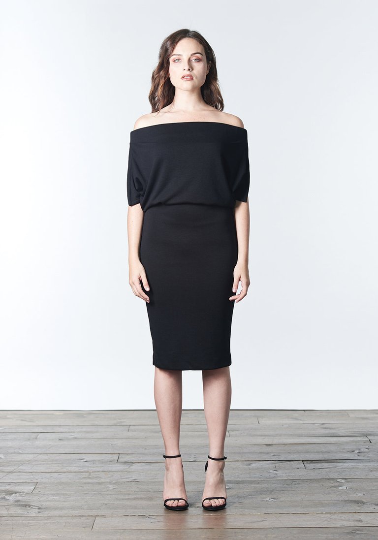 Alexi Off-The-Shoulder Black Knit Dress - Black