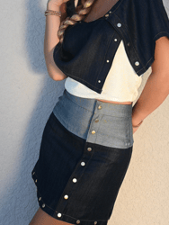 Gia Antiqued Multi-Length Denim Skirt