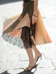 Izabella Striped Knit Pleated Skirt With Lace