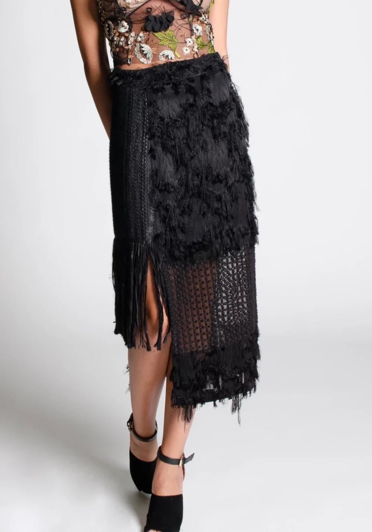 Jamie Fringe Straight Skirt - Black