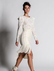 Jamie Fringe Straight Skirt - White