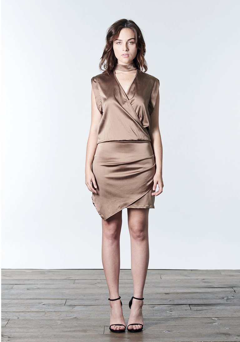 JULIE Silk Cocktail Dress - Bronze