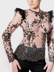 LONDON Beaded And Embroidered Mesh Top