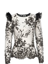 LONDON Beaded And Embroidered Mesh Top