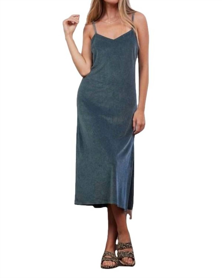 Here For It Velour Slip Dress In Cactus - Cactus