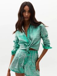 Frida Metallic Linen Shorts - Emerald Green