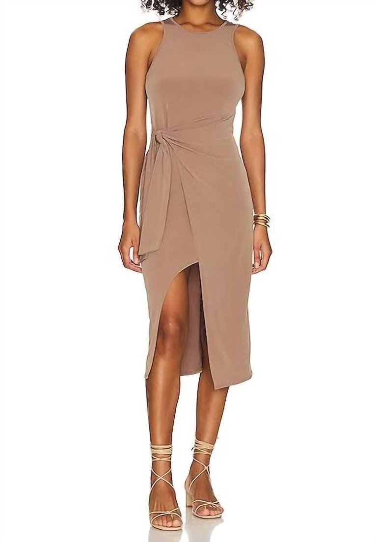 Side Tie Dress In Tan - Tan