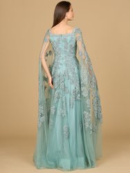 29138 - Lace Gown With Long Cape Sleeves