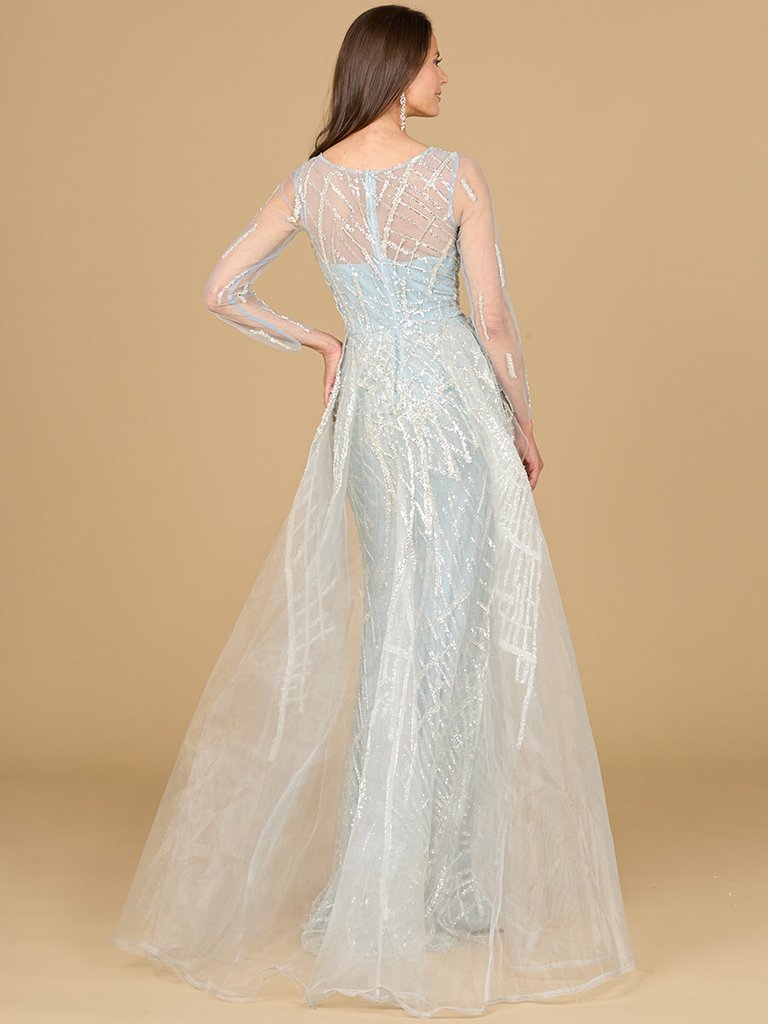 29146 - Long Sleeve Lace Gown With Tulle Overskirt