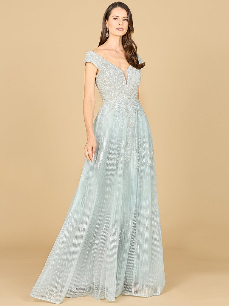 29160 - Cap Sleeve Lace Ballgown - Dusty Sage