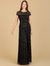 29181 - 3D Floral Embellished Cap Sleeve Gown - Black