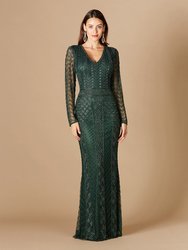 29365 - Long Sleeve Beaded Dress - Green