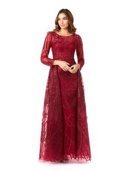 29633 - Gorgeous Overskirt Dress With Long Sleeves - DarkRed