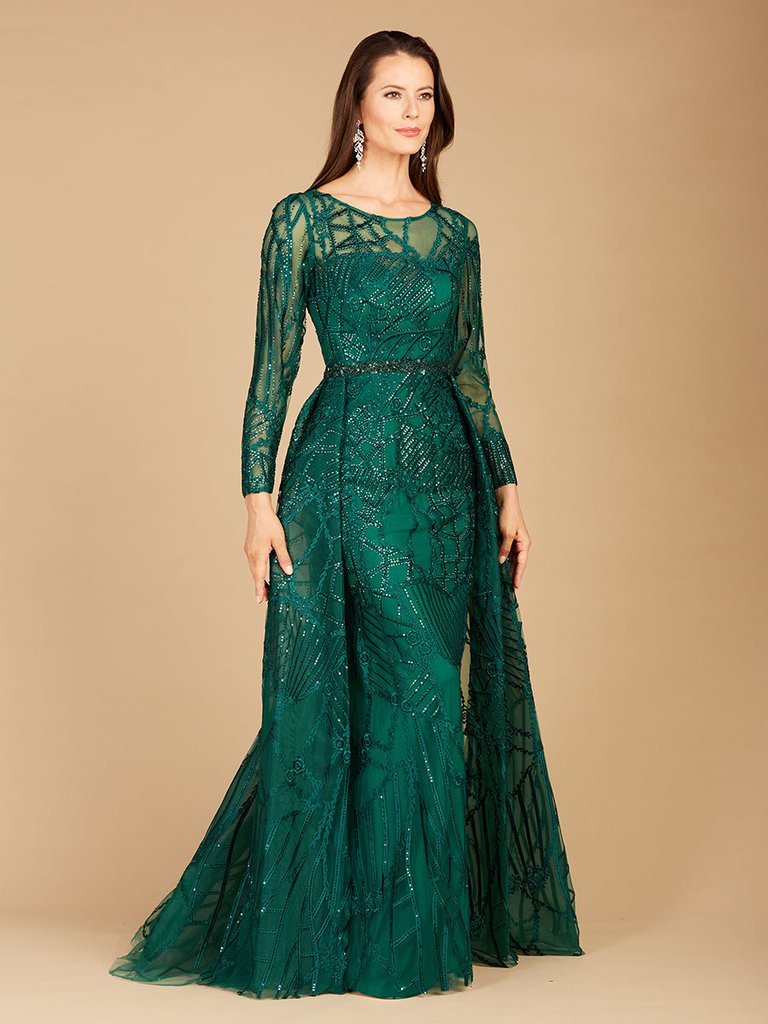 29633 - Gorgeous Overskirt Dress With Long Sleeves - Green