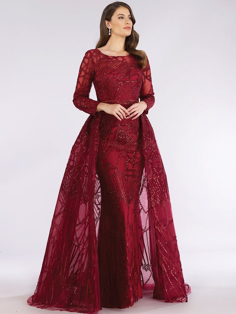 29633 - Gorgeous Overskirt Dress With Long Sleeves