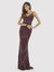 29904 - Body Con V-Neck Beaded Dress - Wine