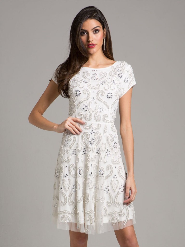33404 - Beaded White Short Dress - Ivory