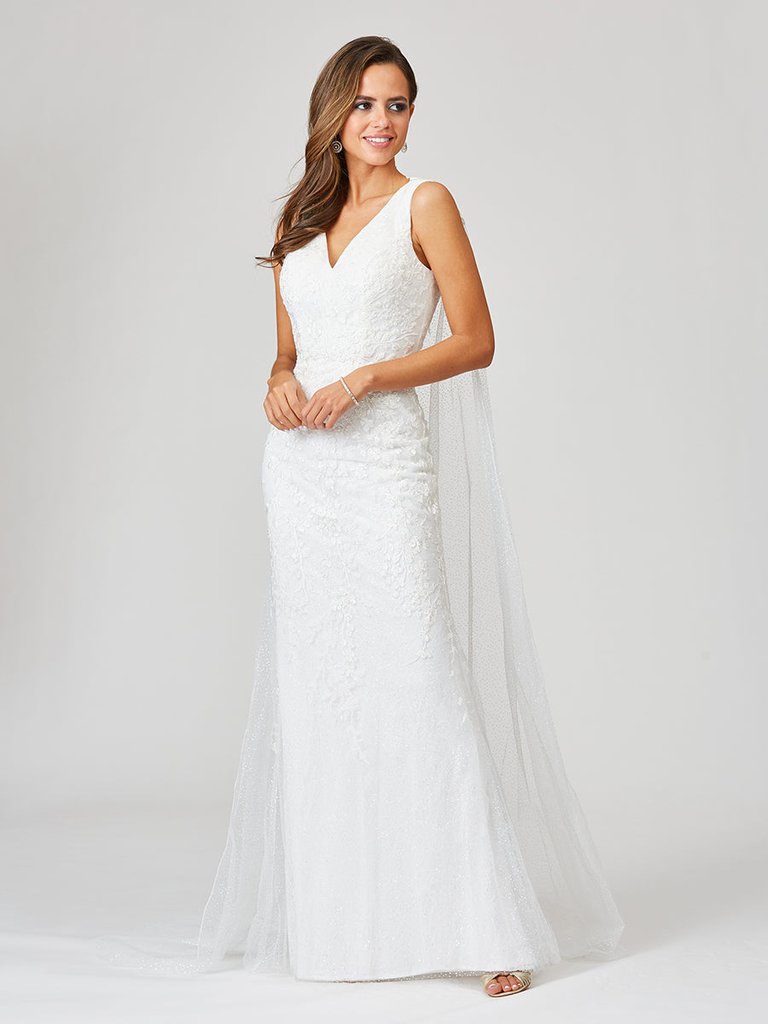 51043 - Lace Mermaid Bridal Gown With Removable Cape - Ivory