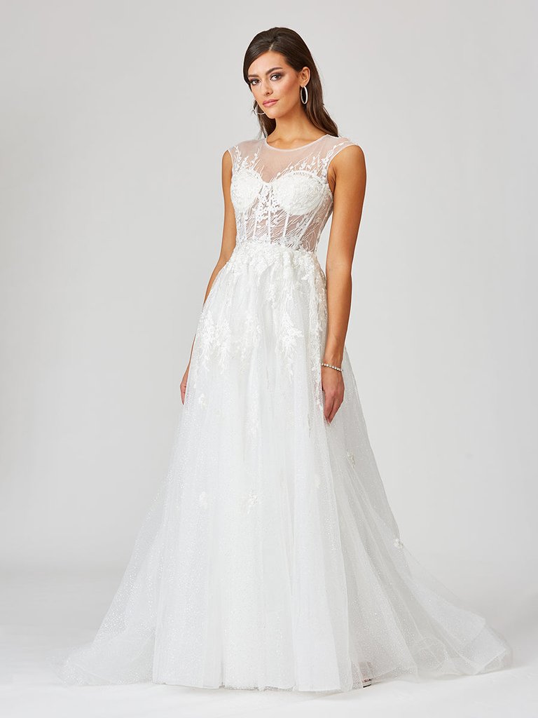 51044 - Sheer Bodice Lace Bridal Gown - Ivory