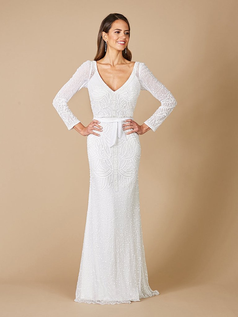 51069 - Long Sleeve Beaded Bridal Gown