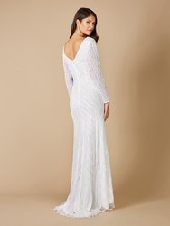 51072- Long Sleeve Beaded Gown