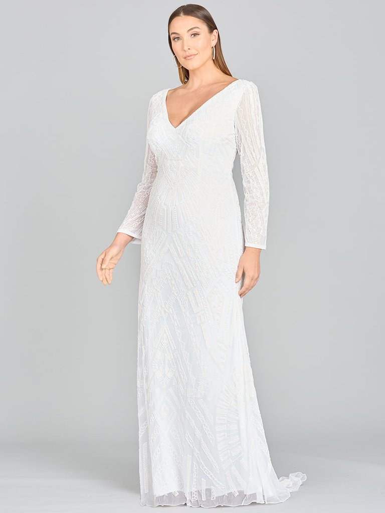 51072- Long Sleeve Beaded Gown - Ivory
