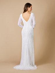 51079- Long Sleeve Beaded Gown