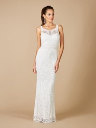 51086- Beaded Bridal Gown With Illusion Neckline - Ivory