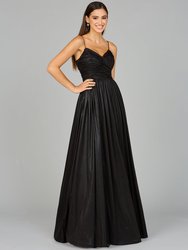 8120 - High Slit Metallic Jersey Dress - Black