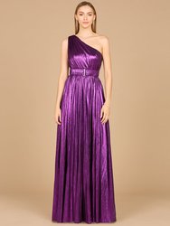 8122 - One Shoulder Metallic Dress - Purple