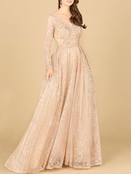 9142 - Long Sleeve, A-Line Gown With A V-Neckline