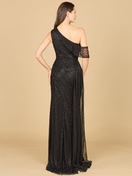 Beaded One Shoulder Dress With Train