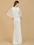 Cape Sleeve V-Neck Beaded Gown - Ivory