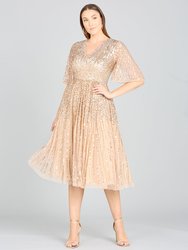 Flowing, Sequin Midi Dress with Short Sleeves