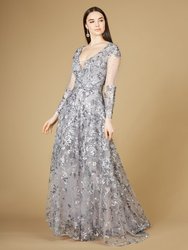 Lara 29239 - A-line Gown With Long Sleeves, V-Neckline - Dusty Purple