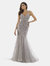Lara 29775 - Feathers, Rhinestones Embellished Long Mermaid Gown - Silver