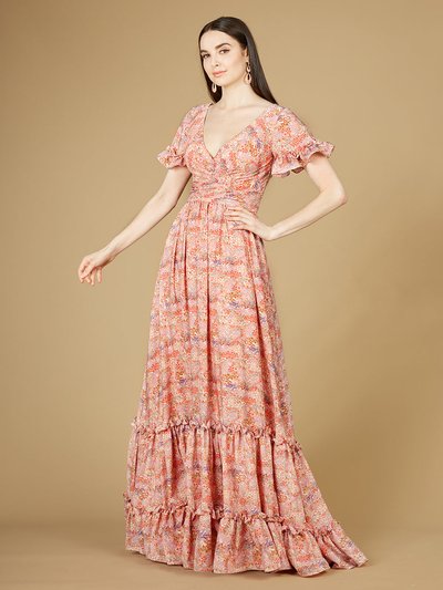 Lara Long Print Gown With Cap Sleeves product