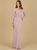 Long Sleeve V-Neck Beaded Gown - Dusty Rose