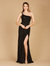 One-Shoulder Beaded Gown With Slit - Black